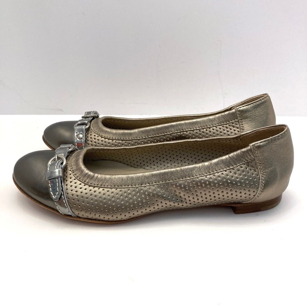 AGL Monika Cap Toe Ballet Flat EU 37 Womens 7 Italy Pewter Leather Patent Toe - Picture 3 of 9
